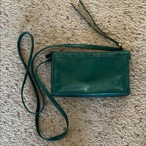 Hobo green leather crossbody wallet or small purse